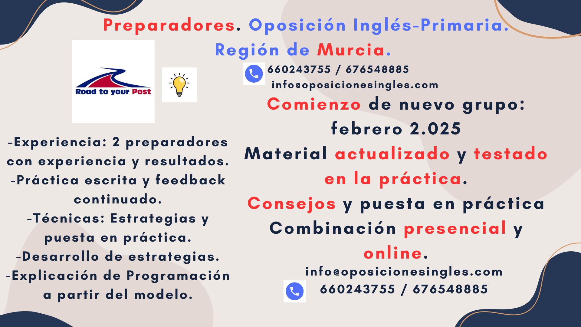 Clases de preparación oposiciones inglés primaria de la Región de Murcia