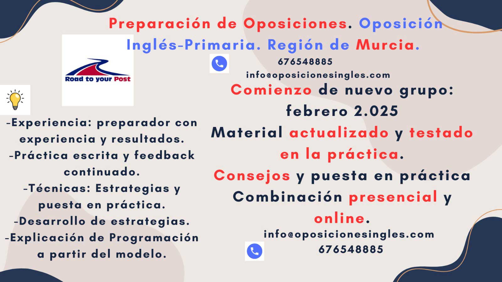 Clases de preparación oposiciones inglés primaria de la Región de Murcia